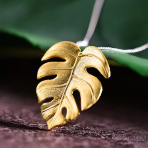 monstera leaf pendant gold